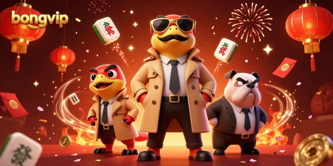 Bongvip welcomes players into a vibrant casino scene filled with festive elements and charismatic characters.
