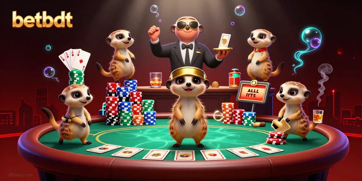 Experience intense gaming action at betbdt with meerkats operating a vibrant casino scene.