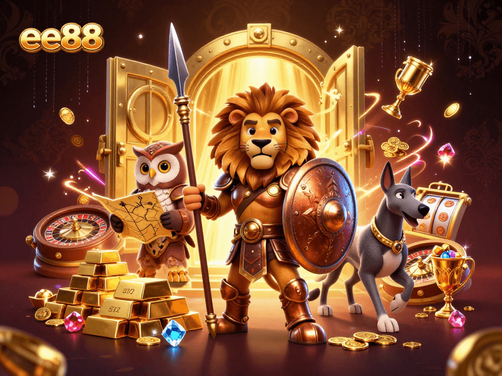 Experience thrilling gaming action with ee88 in a richly detailed casino illustration.