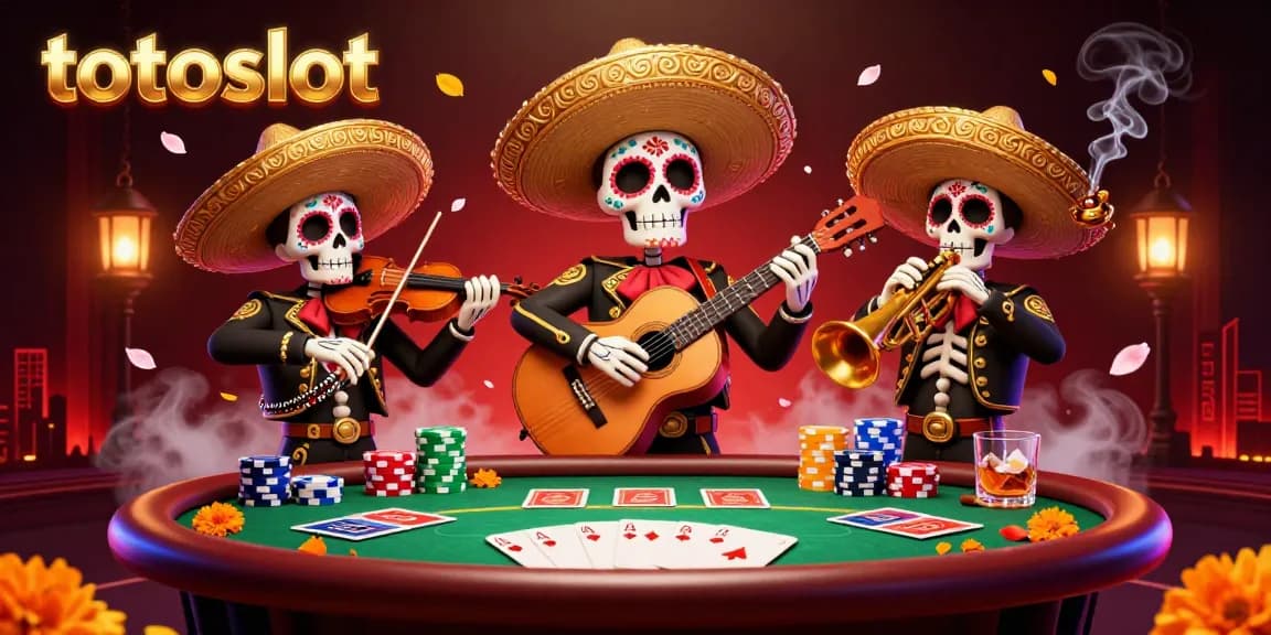 Join the totoslot action with vibrant mariachi characters playing poker in this lively casino scene.