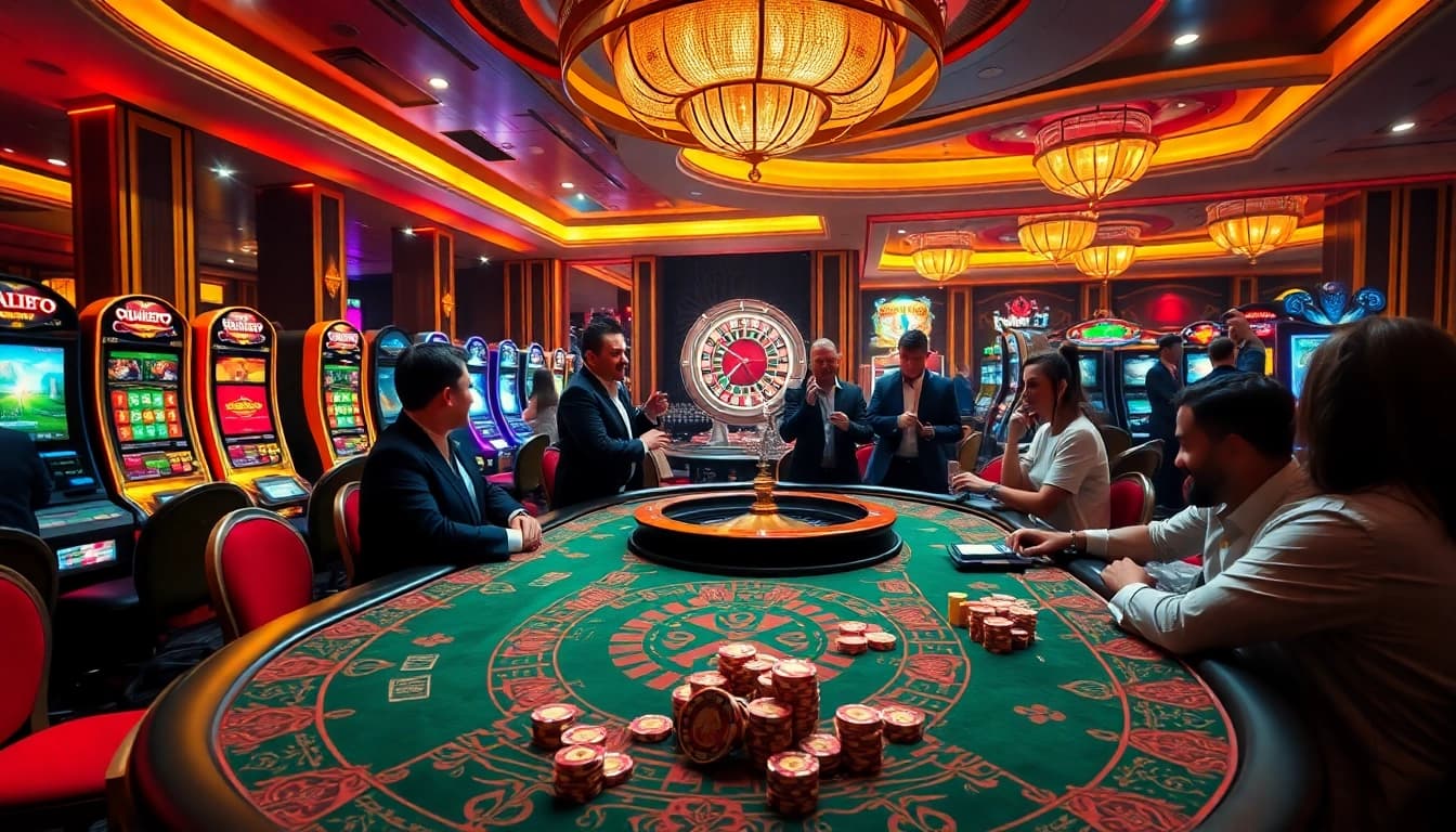 Players engaging at the 99ok gaming table, experiencing thrilling casino excitement.