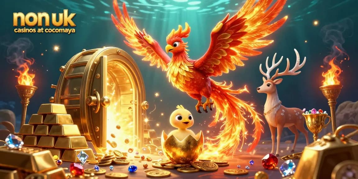 Experience the thrill of non uk casinos at cocomaya in this vibrant 3D illustration featuring a majestic phoenix.
