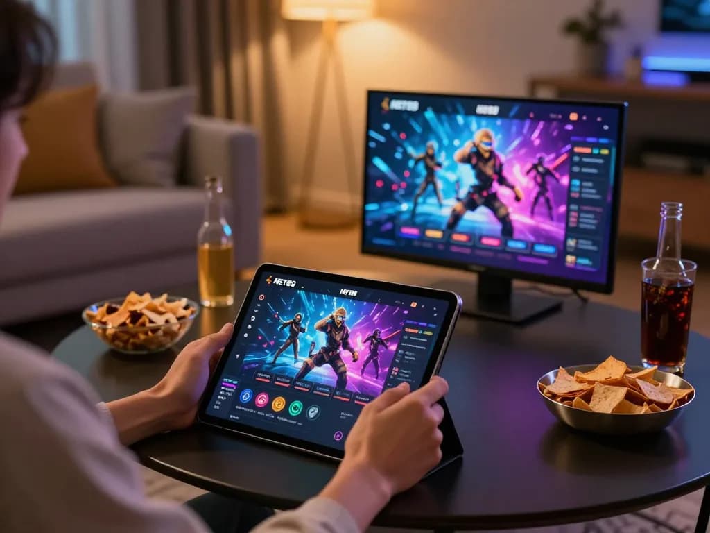 NET88 gaming app displayed on a tablet during a cozy home gaming session.