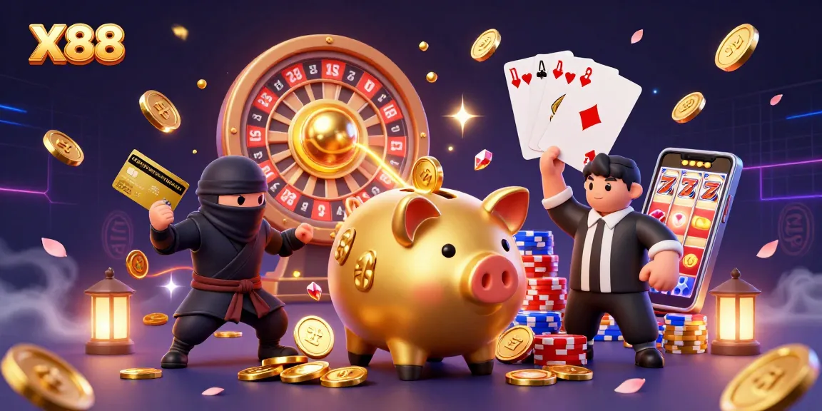 X88 engaging in dynamic casino action with vibrant characters and sparkling game elements.