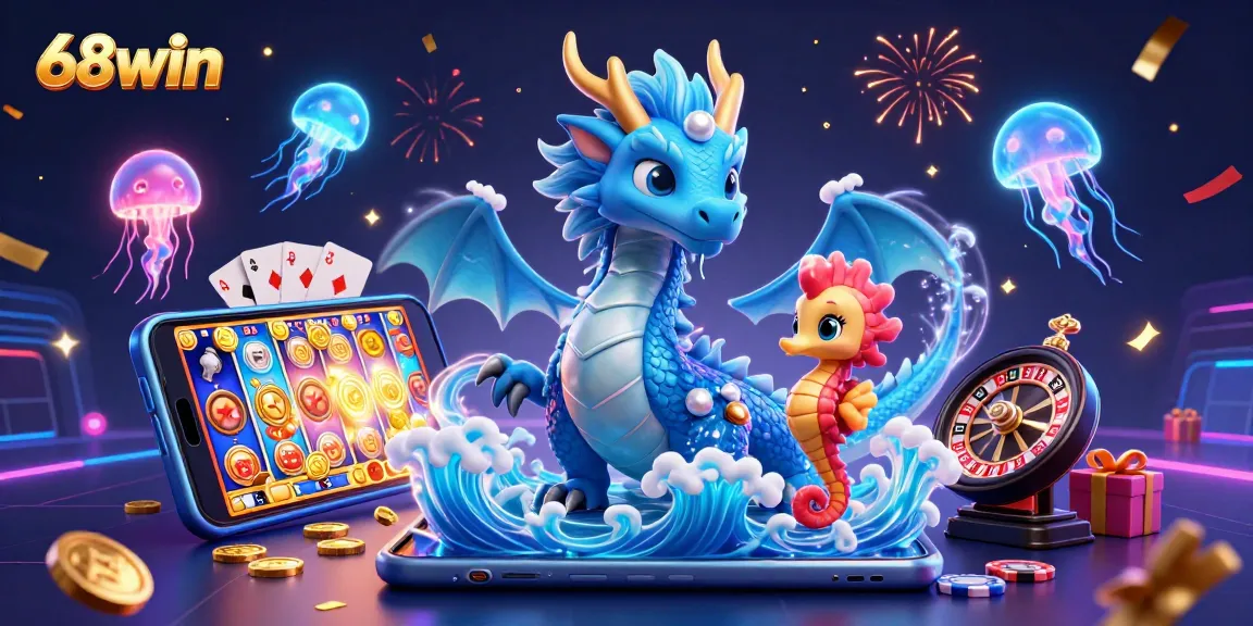 Play and win exciting games like slots at 68win with a magical dragon and seahorse knight.