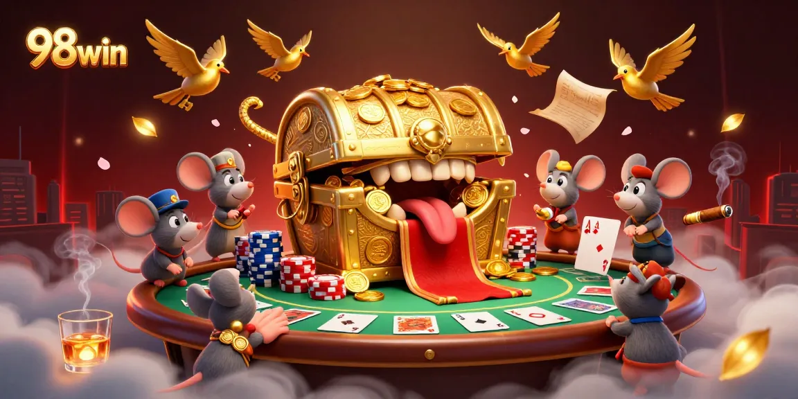 Experience thrilling gameplay at 98win through a vivid casino scene depicting excitement and winning chances.