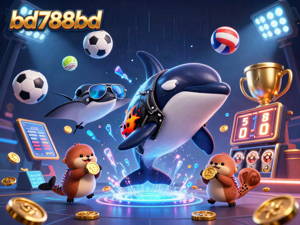 Engage with the dynamic atmosphere of bd788bd, showcasing gambling excitement with characters and sports elements.