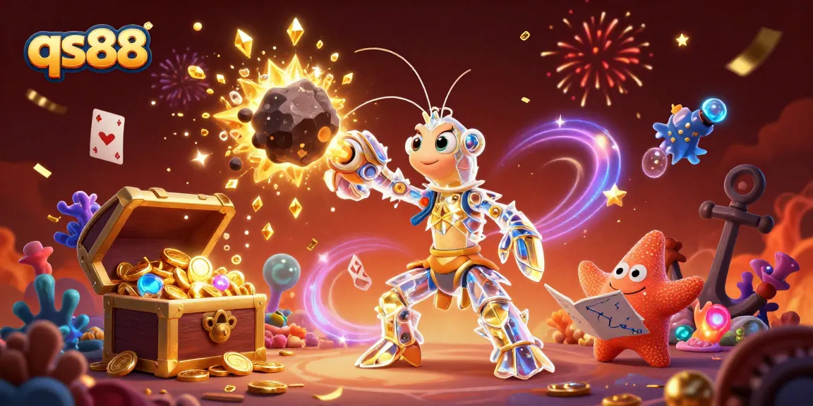 Experience the thrill of qs88 with a vibrant underwater casino adventure showcasing gems and coins.