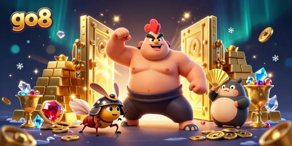 Experience the excitement of go8 with a powerful sumo wrestler and dynamic gaming elements.