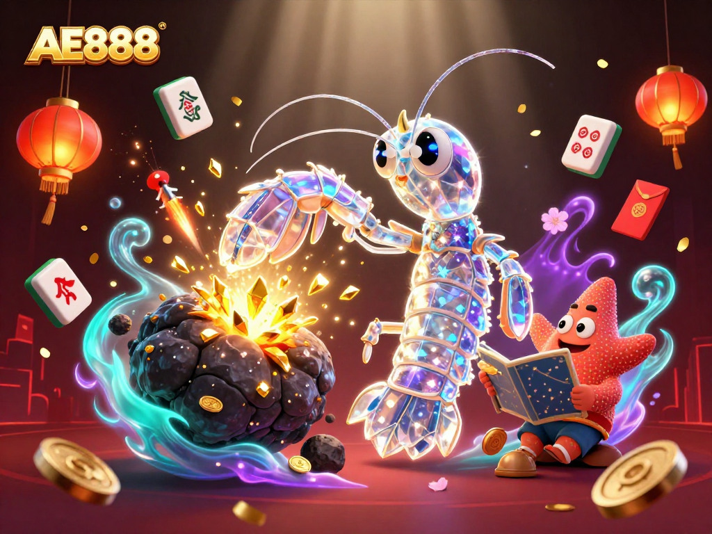 Bet big with AE888 in a vibrant 3D cosmic casino scene full of treasures and excitement.