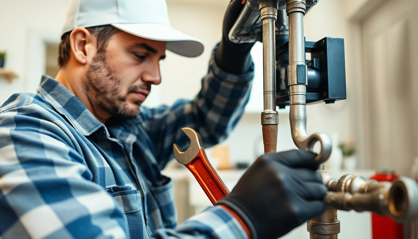 Find a reliable plumber near me fixing a sink in a bright kitchen setting.