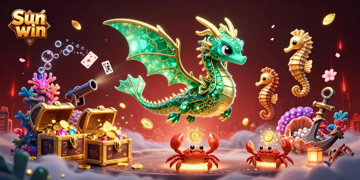 Catch the winning wave with Sun win as the sea dragon guards treasures in a vibrant underwater casino.