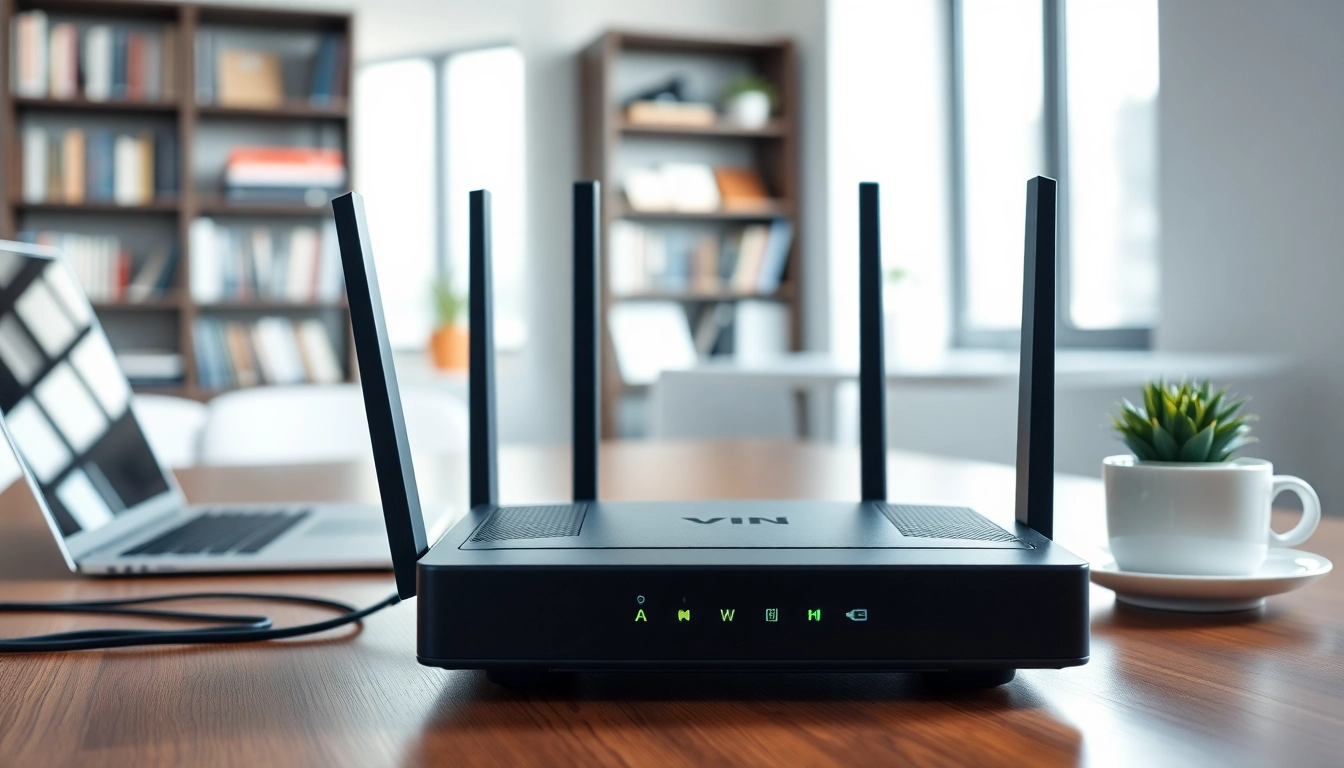 Setting up a pre configured VPN router on a stylish desk to enhance home office security.