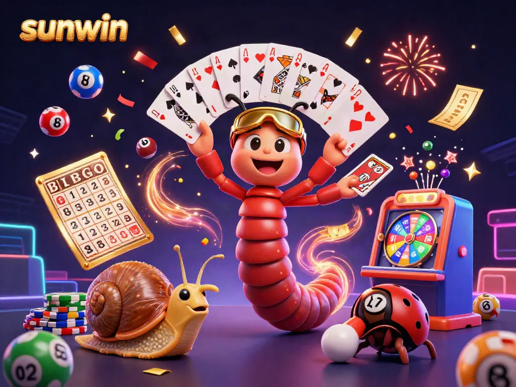 Experience the thrill of sunwin with a colorful casino scene featuring a dynamic millipede dealer and vibrant game elements.