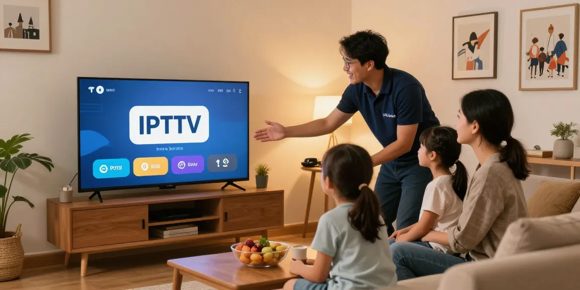 "Professional technician providing IPTV Service to local family, showcasing community-focused business service."