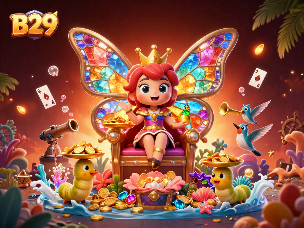 B29 enhances gaming fun with vibrant scenes of a butterfly queen and gaming elements.