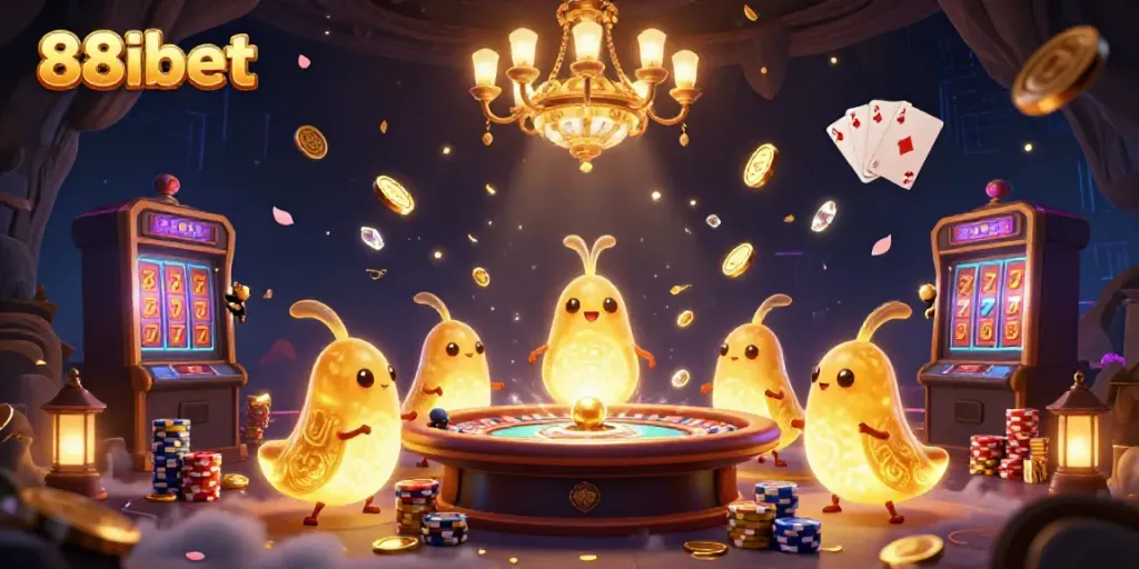 Experience the vibrancy of 88ibet with glowworms lighting a lively casino scene.