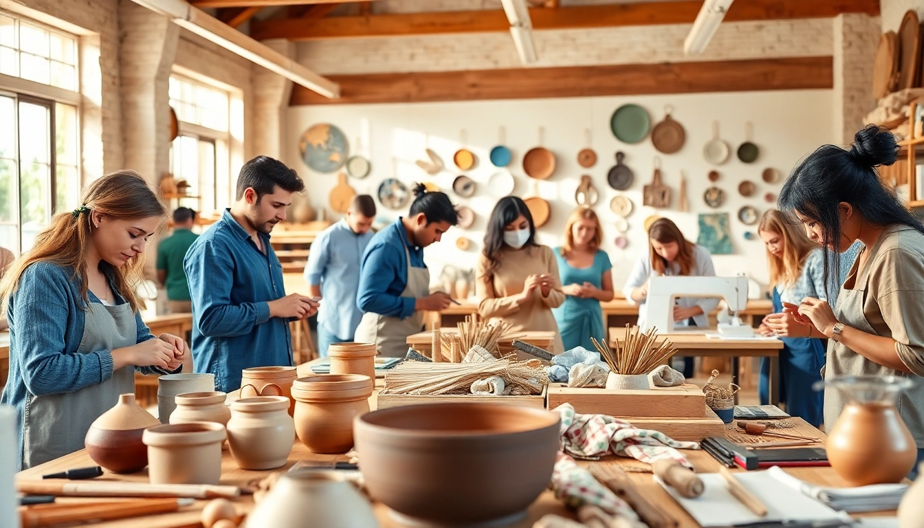 Engaging craft training programs showcasing diverse skills and creativity in a vibrant workshop.