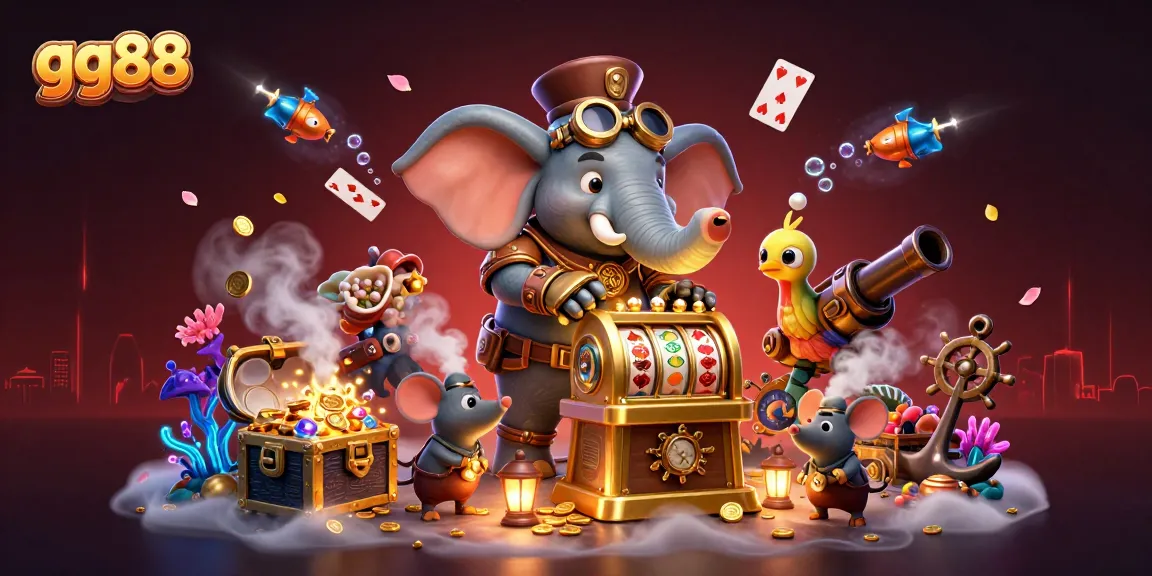 Experience thrilling gameplay at gg88 with a steampunk elephant operating dynamic slot machines.