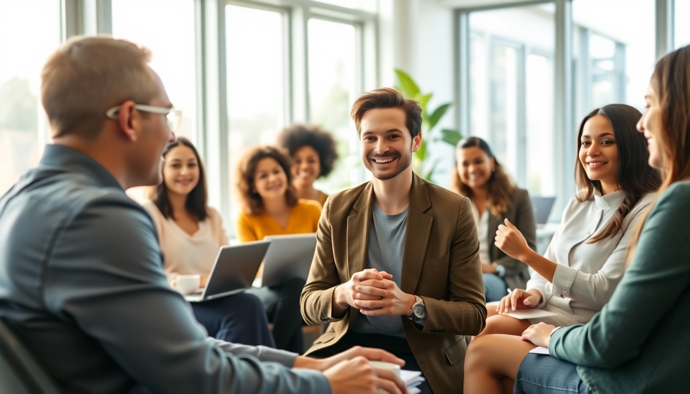 Learn how to find my perfect career with expert coaching and group discussions in a vibrant office.