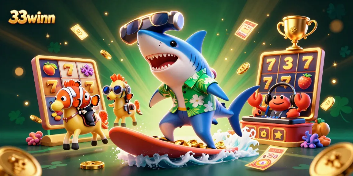 Experience thrilling wins with 33winn, showcased through an exhilarating casino scene featuring iconic elements.