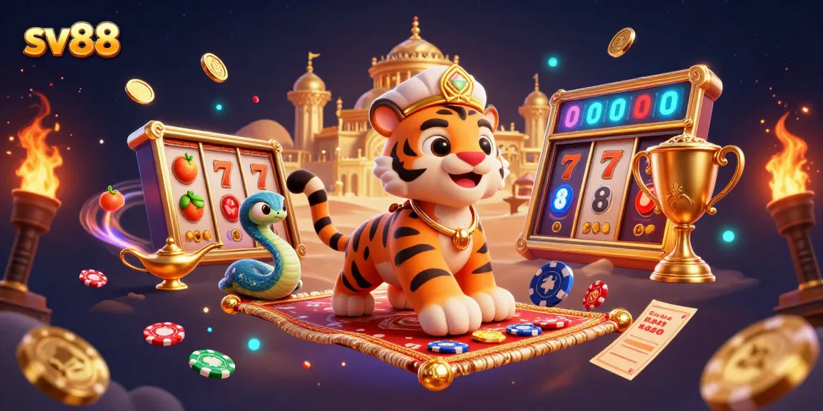 Engage in thrilling slots action at sv88 with a vibrant Arabian Nights theme and captivating casino elements.