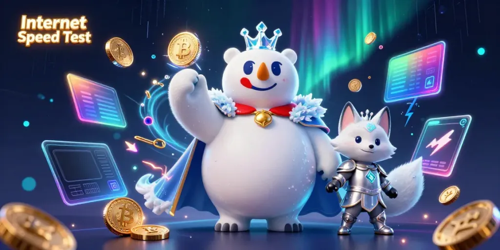 Test internet speeds with our engaging Internet Speed Test illustration featuring colorful 3D characters.