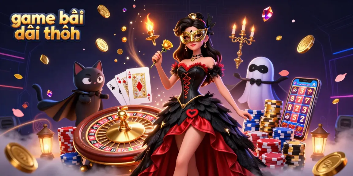Engage in game bài đổi thưởng with rich visuals including coins, cards, and a glamorous atmosphere.