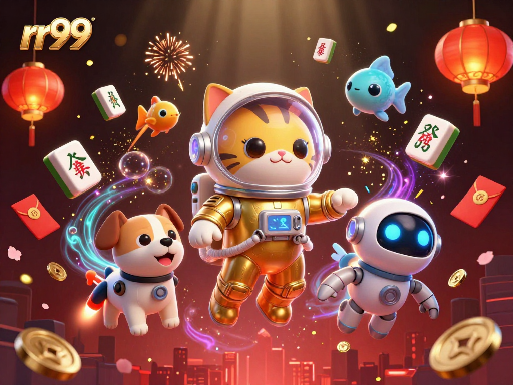 Engage with exciting rr99 games featuring a space cat, dog companion, and vibrant casino themes.