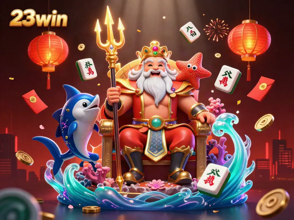 Engage in exciting gameplay with 23win, featuring a vibrant 3D scene of underwater riches and fantasy elements.