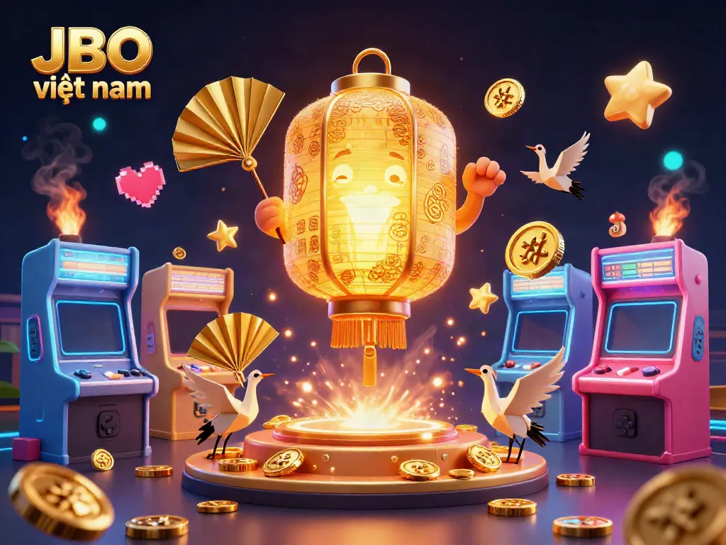 Experience the excitement of JBO việt nam, featuring golden lantern spirits, lively arcade games, and vibrant casino elements.