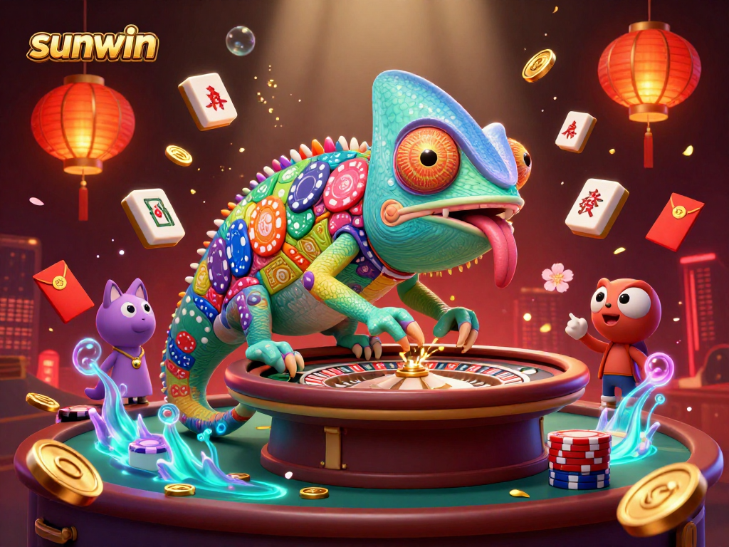 Engage with sunwin’s dynamic casino experience featuring a vibrant chameleon character.