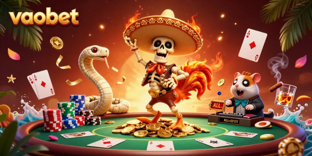 Experience the vibrant world of vaobet with animated characters celebrating wins at a casino.