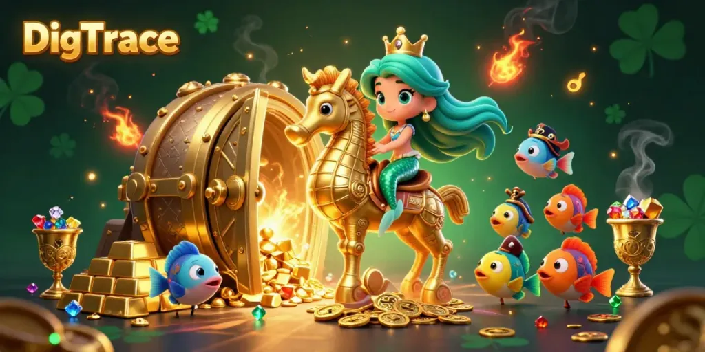 Engage with DigTrace's advanced network tools in a captivating mermaid-themed casino scene.