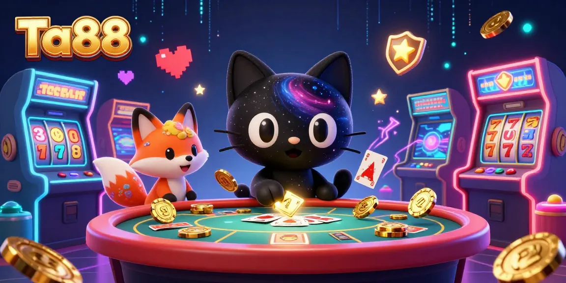 Ta88 cosmic casino illustration with vibrant 3D characters and gambling elements