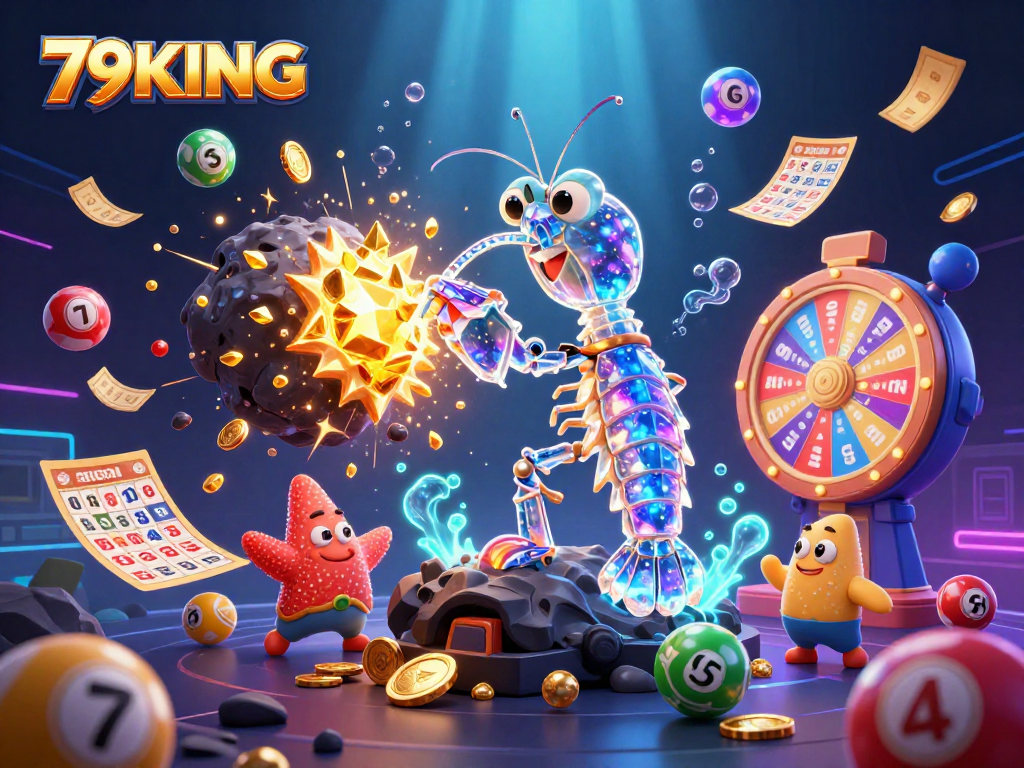 Experience adventure with 79KING while watching a galactic samurai and starfish among vibrant casino elements.