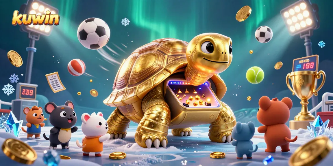 kuwin players engage with a colorful, dynamic casino scene featuring sports betting elements and lively characters.