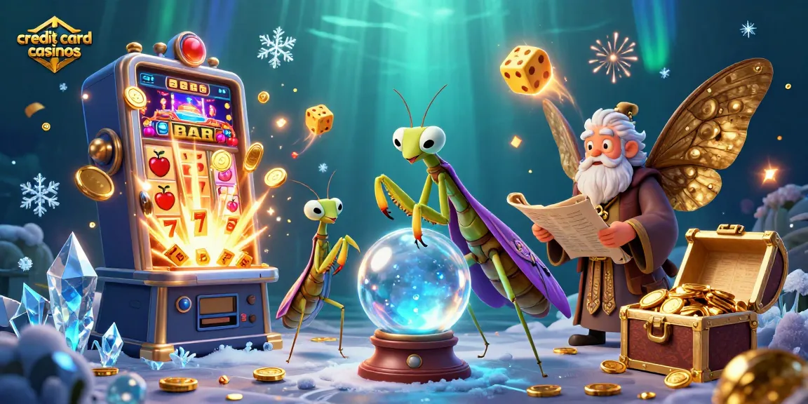 Spin the reels at credit card casinos surrounded by mystical characters and vibrant gaming elements.