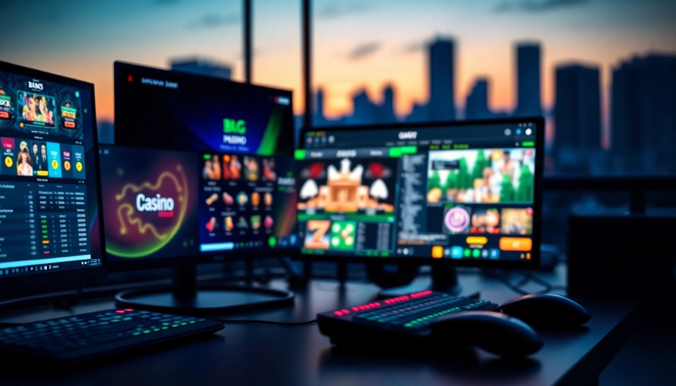 Explore innovative Online Gambling Tools displayed on modern devices in a vibrant urban setting.