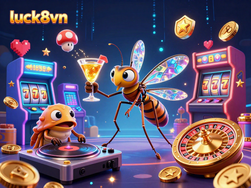 Experience high-energy excitement with luck8vn's vibrant casino scene showcasing unique characters and gaming elements.