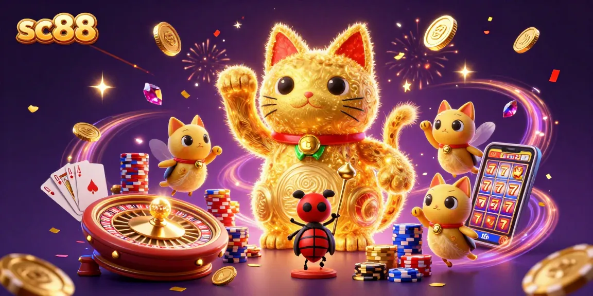 Experience excitement with sc88 as golden fireflies and a lucky cat inspire casino joy.