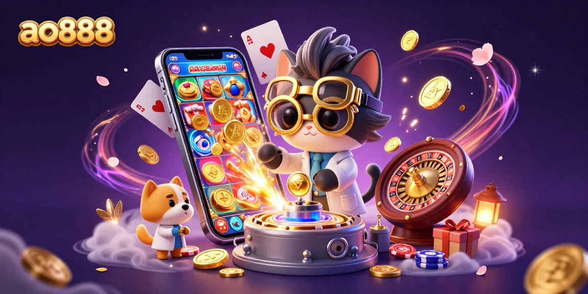 Play exciting slots with ao888 as the mad scientist cat rolls out gold coins!