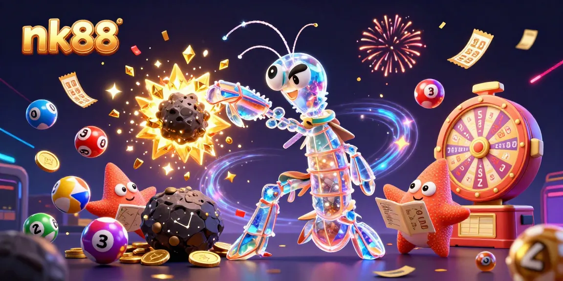 Experience the excitement of nk88 with the galactic samurai mantis shrimp amid golden gems and vibrant gambling elements.