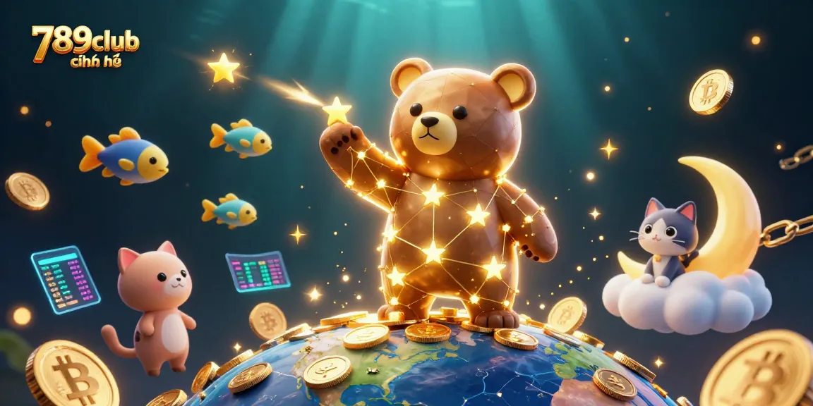 Experience play at 789club chính thức with a vibrant illustration of games and crypto elements.