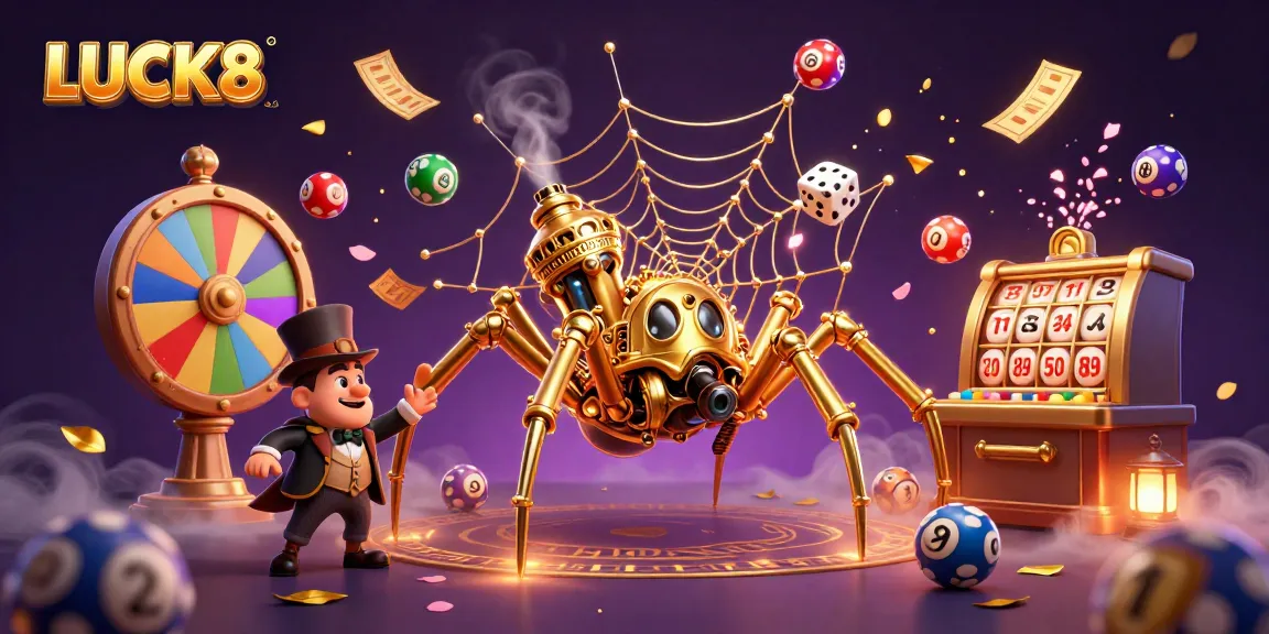 Winning at LUCK8 with a vibrant casino scene filled with illustrated gaming elements.
