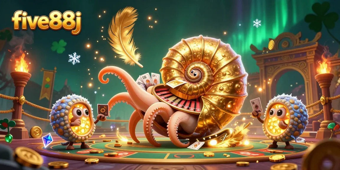 Experience thrilling action with five88j as the ancient nautilus and golden shell roulette wheel illuminate the casino scene.