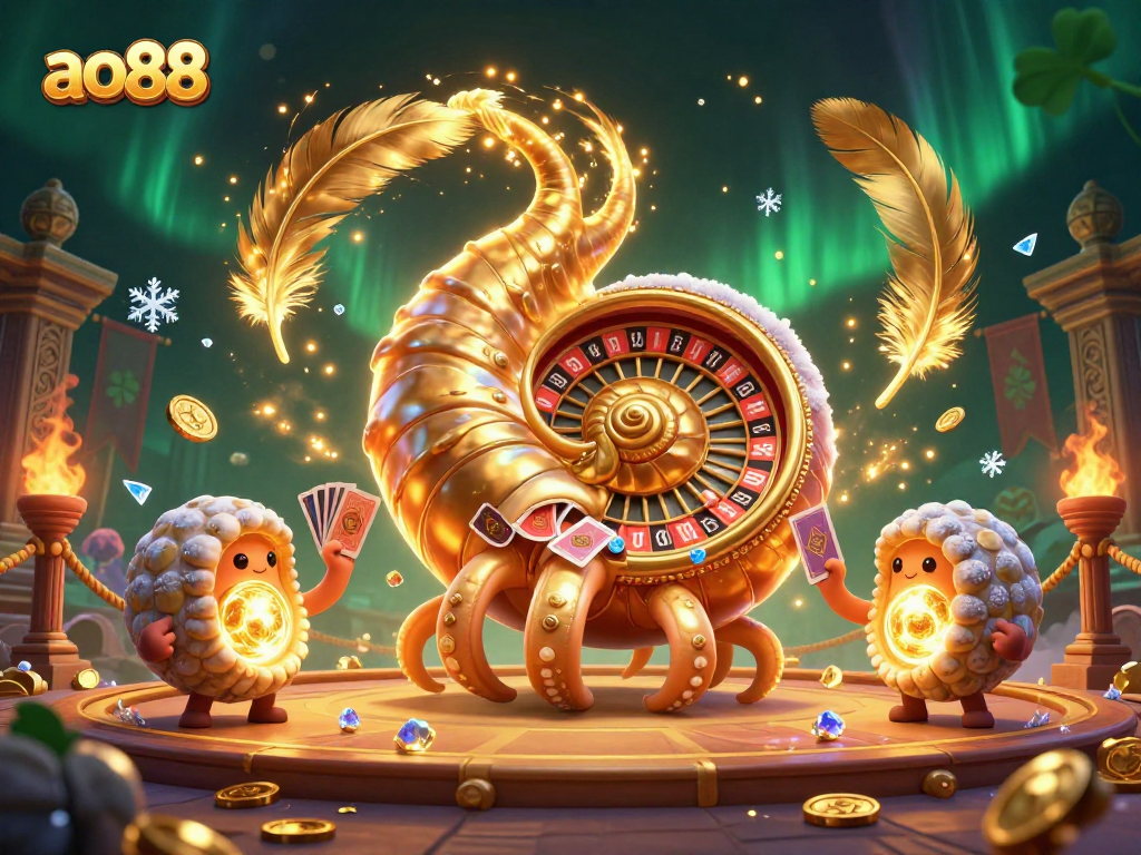 Experience the adventure of ao88 by spinning the golden roulette wheel with winning cards and glowing ammonites.