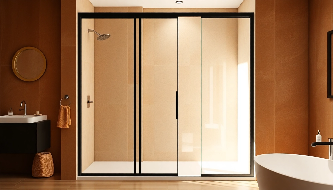 Elegant black frame shower doors enhancing a modern bathroom's aesthetic appeal.
