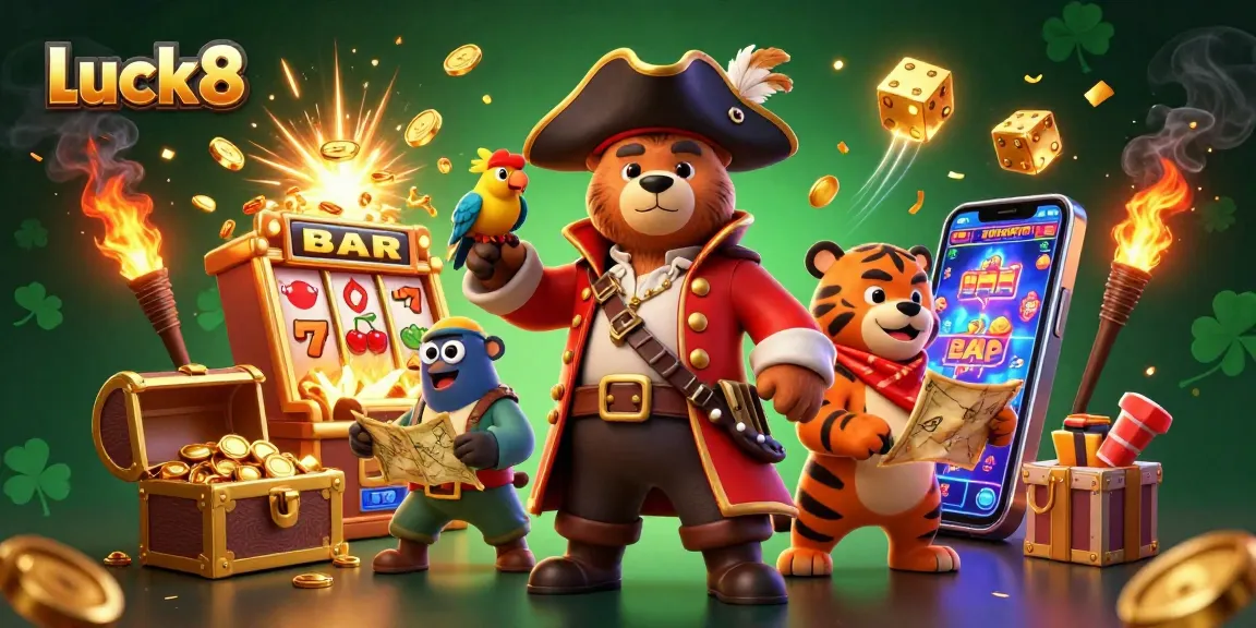 Experience thrilling luck8 slots with colorful graphics and characters in an explosive jackpot scene.