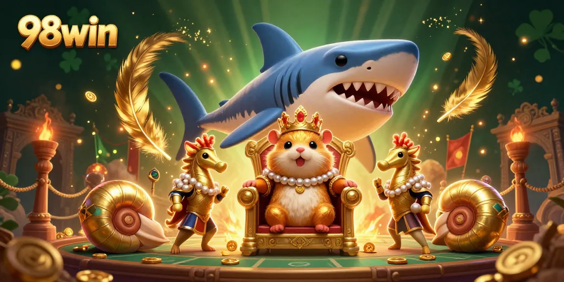 Spin the reels with 98win as the golden hamster king reigns over an exciting casino adventure.